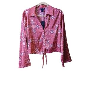 Rachel Zoe Red Bell Sleeve Tie Front Crop Top NWT